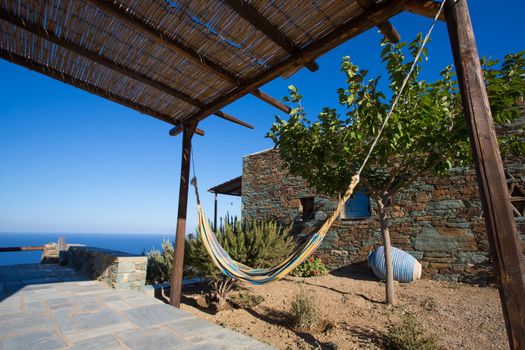 Typical Greek terrace at Folegandros, Greece 2013.