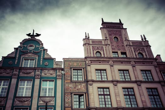 Poland, Gdansk, detail of the houses of the old town.