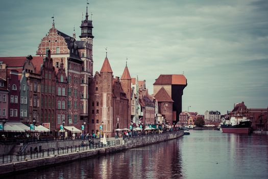 View over the river Motlawa the Old Town in Gdansk, Poland.