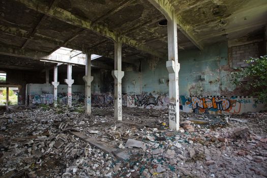 Ruined and abandonned industrial building in Gdansk Shipyard area