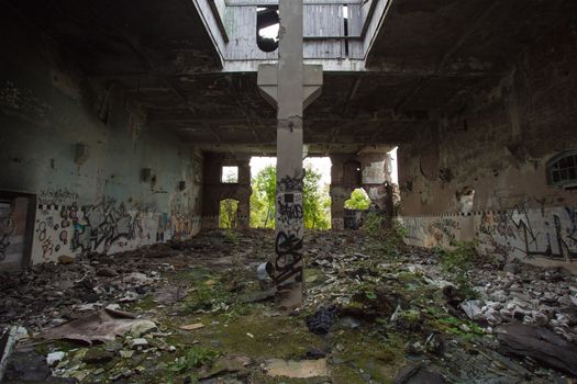 Ruined and abandonned industrial building in Gdansk Shipyard area