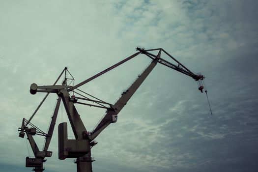 Industrial view massive cranes in the Shipyards in Gdansk, Poland.