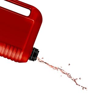 opened plastic gallon, jerry can with splash isolated on a white background. (with clipping work path)