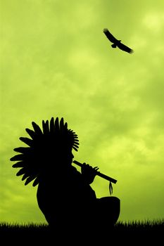 Native American Indian silhouette at sunset
