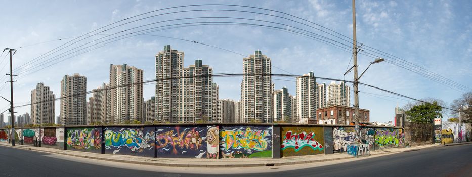 Residential buildings in Shanghai aligned in a row