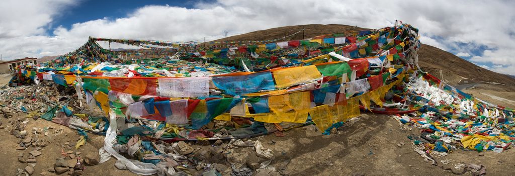 Colored Pray flags in Tibet on the Friendship highway.
