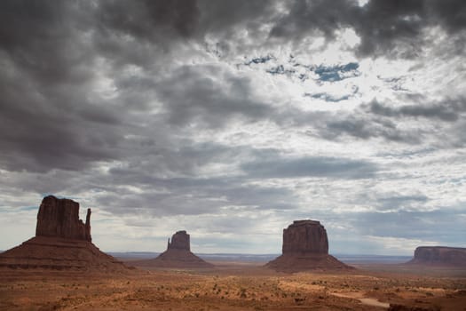 View of monument valley early in the morning with clouds