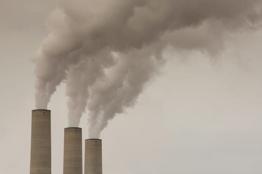 Industrial chimneys at Navajo Generating Station in the Arizona.