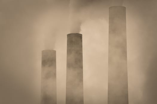 Industrial chimneys at Navajo Generating Station in the Arizona.