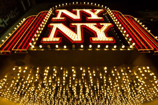 LAS VEGAS, NV, SEPTEMBER 12: New York-New York Hotel casino entrance in Las Vegas, photo taken at Las Vegas boulevard at night. USA 2012