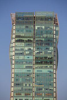 Modern buildings in Shanghai with a blue sky in the background