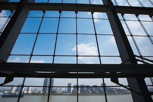 Skyline of Shanghai and the Huangpu River taken from the Nanshi Power Plant. The ex power plant is now the first dedicated contemporary art museum in Shanghai