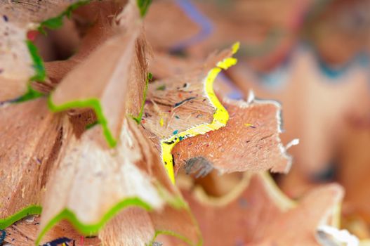 Texture shavings of colored pencils, shallow depth of field