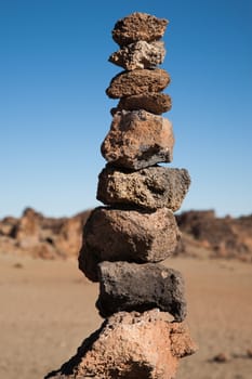 Balancing Stone Pile in el teide national park, Spain