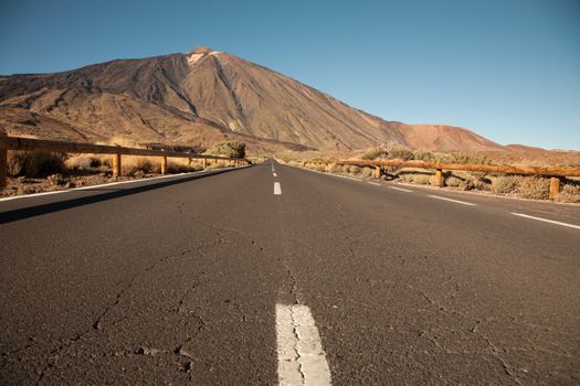 The open road to leading to the Volcano Teide on Tenerife island.