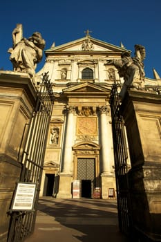 Church in Krakow Old town disctrict with clear and blue sky