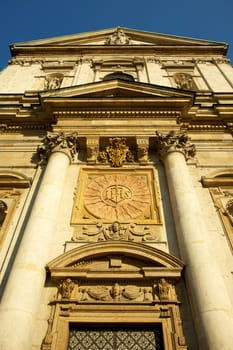 Church in Krakow Old town disctrict with clear and blue sky