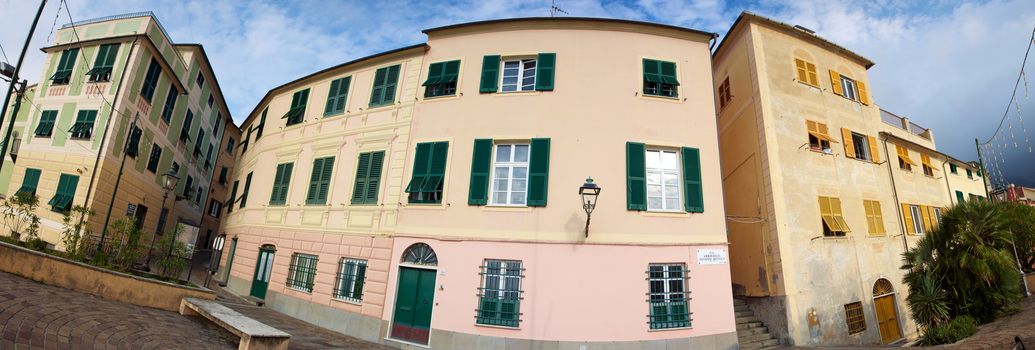 Panoramic view of typical architecture in Italy on the Riviera near Porto Fino