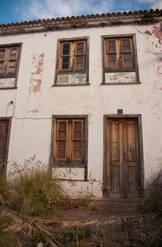 Facade of an old and traditional house in Tenerife, Spain