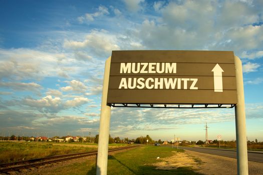 Signboard in Auschwitz Birkenau concentration camp