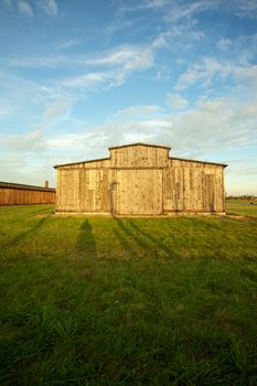 Wood houses in Auschwitz Birkenau concentration camp