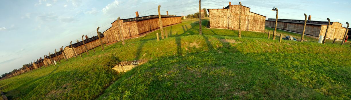 Wood houses in Auschwitz Birkenau concentration camp