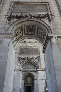 The Triumphal Arch (Arc de Triomphe) in the Cinquantenaire park in Brussels. Built in 1880 for the 50th anniversary of Belgium.