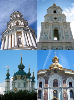 Composition of churches, famous landmarks in Kiev, Ukraine 2011