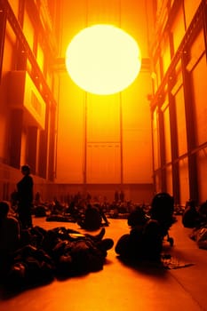 London - January 21, 2004: Eliasson's The Weather Project, which created a fake sun inside the Tate Modern, drew more than two million visitors to the London gallery.