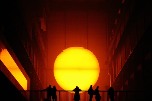 London - January 21, 2004: Eliasson's The Weather Project, which created a fake sun inside the Tate Modern, drew more than two million visitors to the London gallery.