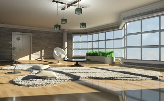 3d illustration of a bright interior with large window