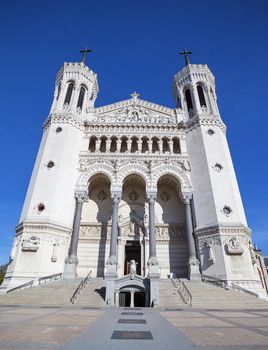 Vertical view of Notre Dame de Fourviere basilica, Lyon, France