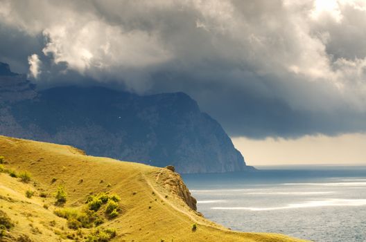 Amazing landscape of the Black Sea and a mountain in Crimea, Ukraine