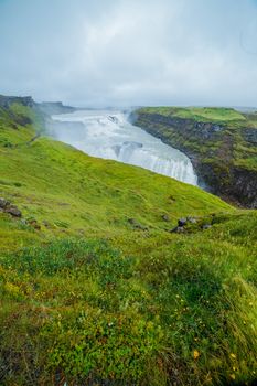 Gullfoss big and beauty waterfall in Iceland. Vertical view.
