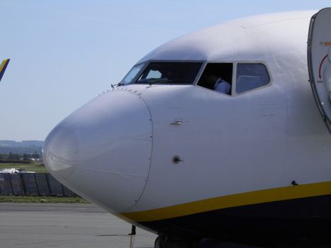 PARIS, FRANCE - AUGUST 10:Preparing for boarding Ryanair Jet airplane in Paris Beauvais airport. Ryanair is the biggest low-cost airline company in the world. August 10, 2011 in Paris Beauvais, France 