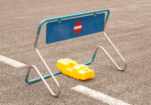 Barrier steel blocking on the road