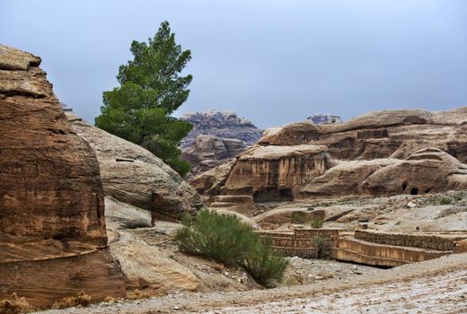 unique landscape in the area of ancient city of Petra in Jordan