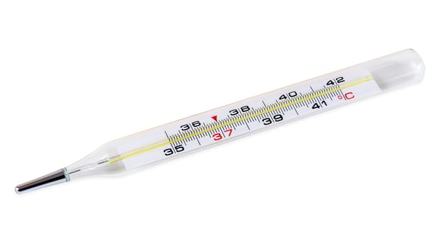 Medical mercury thermometer isolated on white background with clipping path