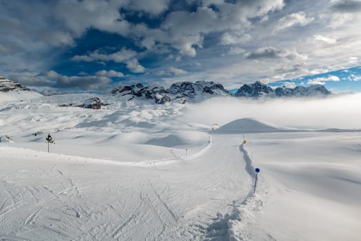 Ski Slope near Madonna di Campiglio Ski Resort, Italian Alps, Italy