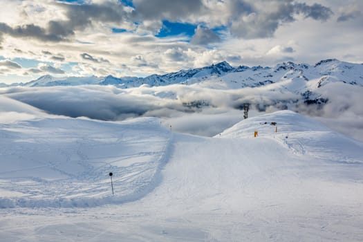 Ski Slope near Madonna di Campiglio Ski Resort, Italian Alps, Italy