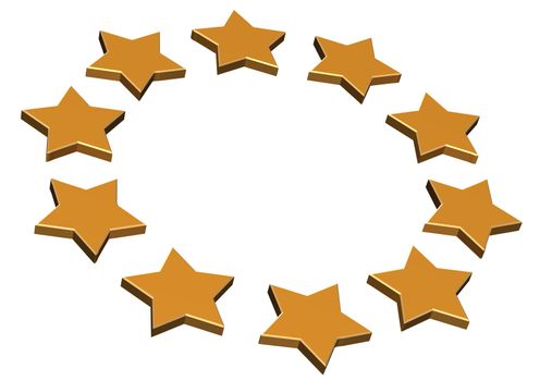 Gold Stars. Isolated on white. Three dimensional render.