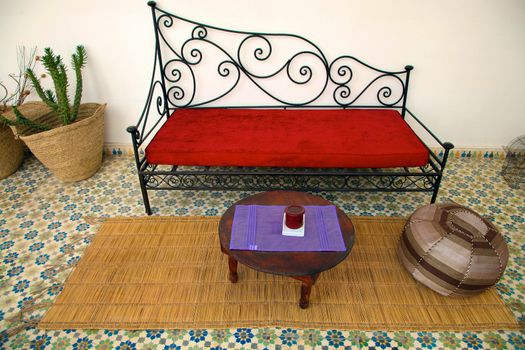 Outdoors living room in a riad in Essaouria in Morocco