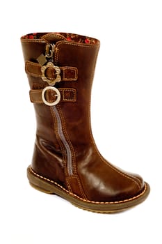 A brown boot. Taken on a white background.