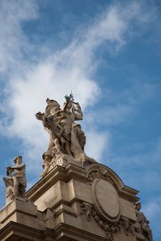 Detail of the Grand Palais in Paris against a blue sky, France