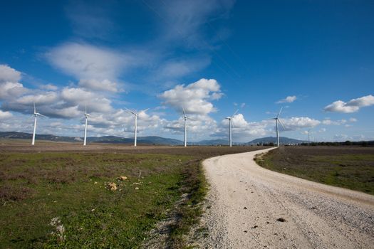 Tarifa wind mills with blue sky