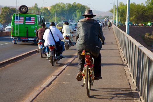 Pont des martyrs Bridge in Bamako - Traffic on the road, Mali