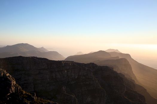 Sunset on the Table mountain in Cape Point.