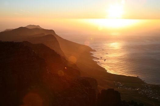 Sunset on the Table mountain in Cape Point.