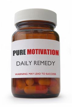Capsule container labeled with motivation over a white background