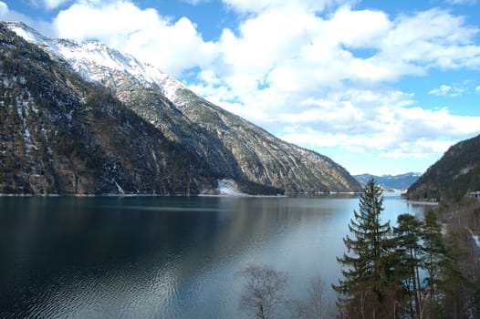 Achensee lake in Alps mountains in Austria in winter